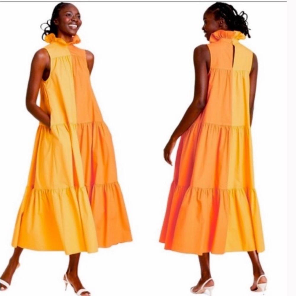 Christopher John Rogers Orange Color Block Dress